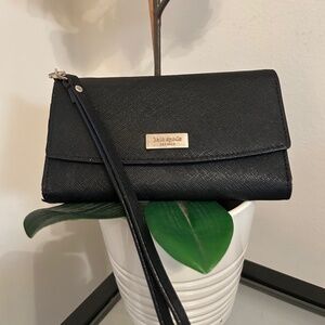 Kate spade Black Wristlet Fold Over Wallet With Silver Hardware